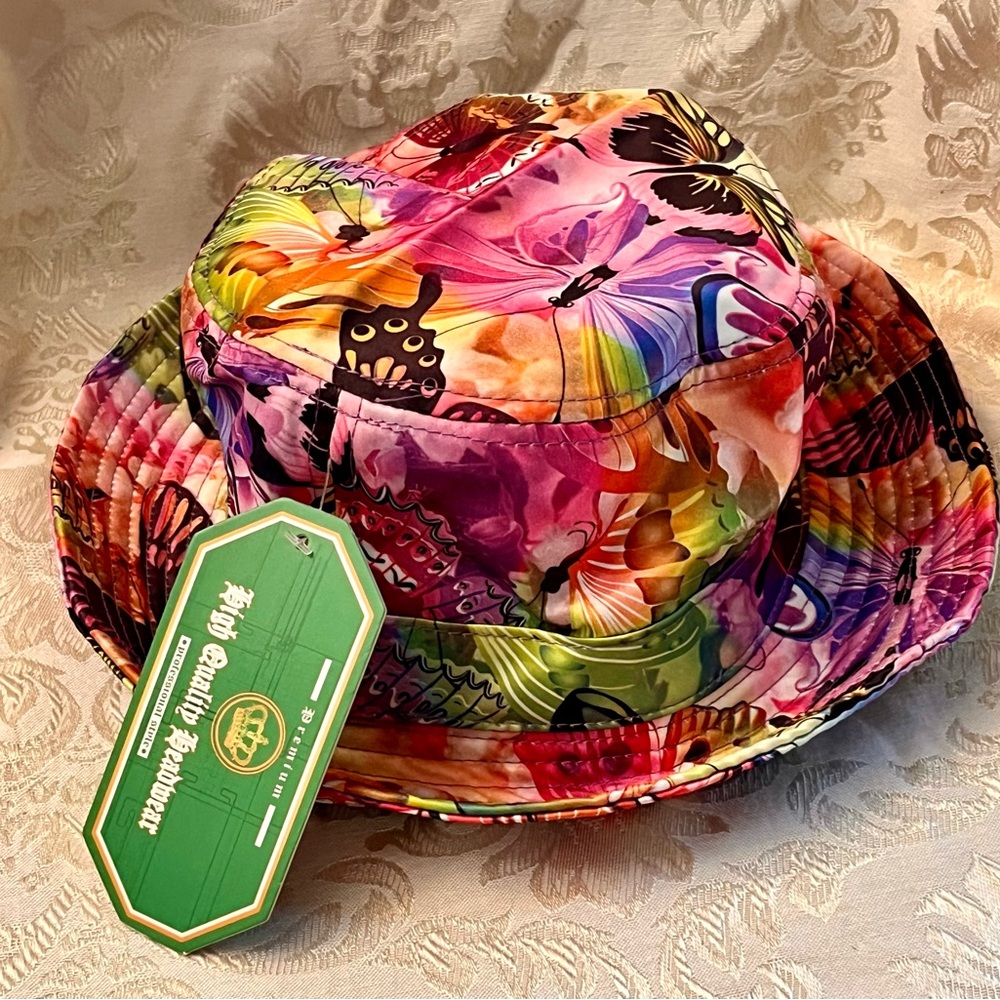 Crown Hat Co Botanical Butterfly Bucket Hat 100% Cotton Floral NWT Psalm 23 Sun - Picture 4 of 12